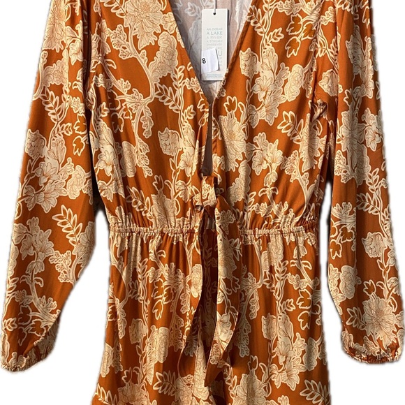 Shore Women’s Floral Short Dress Orange Gold Peep Hole Summer New Medium Resort - Picture 16 of 16